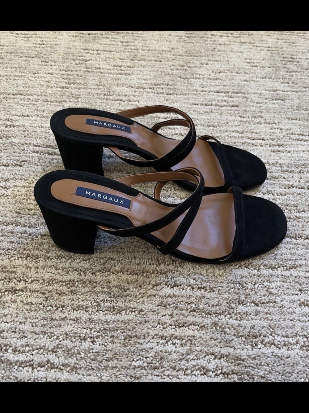 Margaux Black Suede Double-Strap Block Heel Sandals